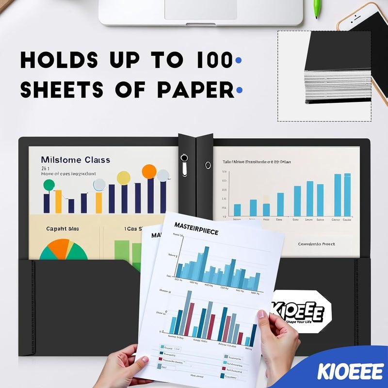 KIOEEE Black Heavy Duty Plastic Folders with 2 Pockets and 3 Prongs (6 Pack),Fit Letter Size Paper, Business Card Slot, Assorted Colors for School,Office and Home - Image 4